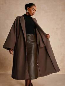 Vesra Abrigo largo de lana suelto, de unicolor, con cuello de solapa y manga larga, versátil y de moda para mujer