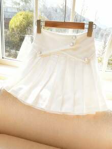 GlowEve Pleated A-Line High Waist Skirt, Elegant Women's Skirt, Apricot Color, Winter