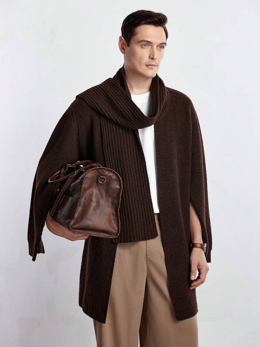 Manfinity CityGents Men's Solid Color Casual Cardigan, For Fall Winter