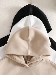 SHEIN 3pcs/Set Young Girl Solid Color Letter Applique Hooded Casual Sweatshirt Set Autumn Winter Clothes For Women - Multicolor - View 4
