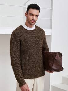 Manfinity CityGents Men's Crew Neck Long Sleeve Casual Ribbed Knit Pullover Sweater, For Fall Winter