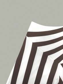 SHEIN Franclia 女式条纹A字裙，女式时尚百搭裙 - 棕色 - 查看 3