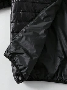 1pc Teen Boy's Casual Stand Collar Zip-Up Padded Coat, Suitable For Autumn/Winter Daily Commute And Outdoor Wear - Black - View 8