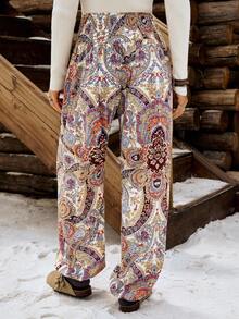 LanaWest Women's Floral Print Elastic Waist Loose Wide Leg Pants, Suitable For Vacation - Multicolor - View 2