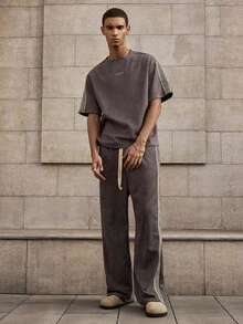 SWAVVY Men Casual T-Shirt And Pants Set With Ribbon Patchwork, Summer, Fall Clothes