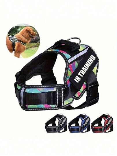 1pc Reflective Polyester Dog Harness, In Training Vest, No Pull Pet Chest Strap, Breathable Adjustable Outdoor For Small, Medium, And Large Dogs