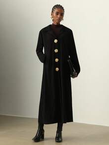 Vesra 女式长款黑色常规灯芯绒夹克 - 黑色 - 查看 4