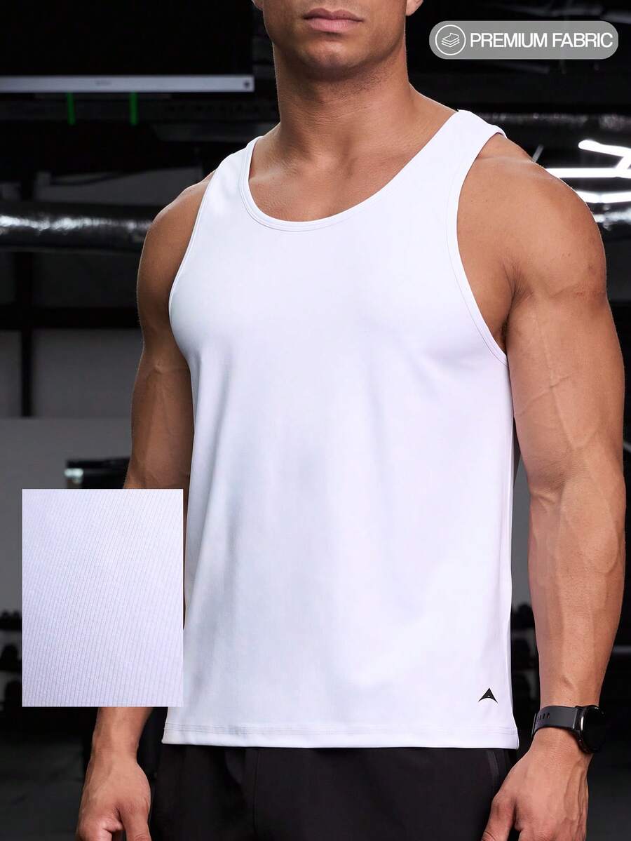 Camiseta de tirantes casual de unicolor para hombres, versátil para el verano - Blanco - Ver 1