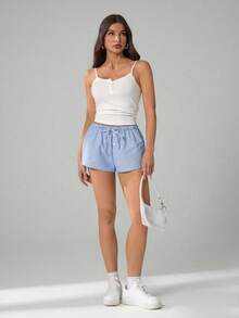 SHEIN Tall 2 chiếc quần short sọc vải lanh mới dành cho nữ - Nhiều màu - Xem 2