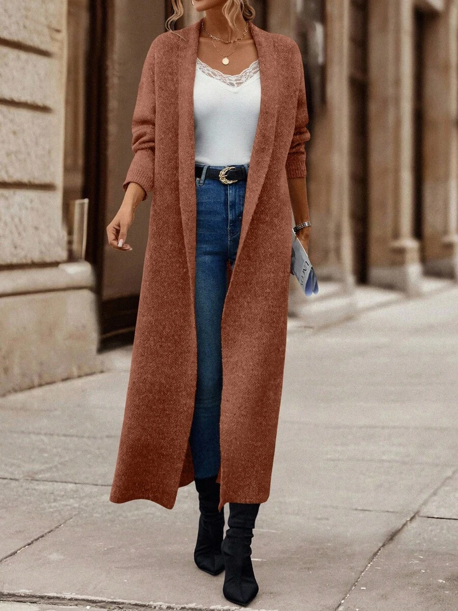 EMERY ROSE Áo khoác cardigan trơn màu thường ngày cho nữ, Thu/Đông - Rỉ Nâu - Xem 1