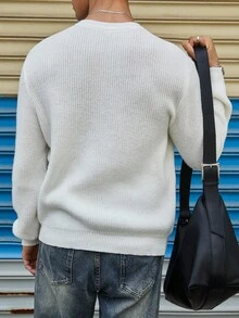 Manfinity CasualKnits 男士休闲纯色简约纽扣开衫，适合秋冬 - 白色 - 查看 3