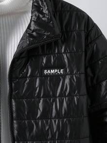 1pc Teen Boy's Casual Stand Collar Zip-Up Padded Coat, Suitable For Autumn/Winter Daily Commute And Outdoor Wear - Black - View 4