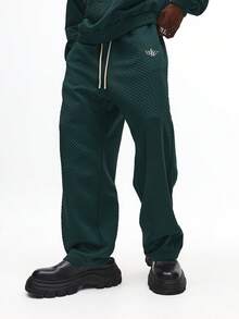 SUMWON 纹理绗缝中心口袋抽绳连帽慢跑套装舒适家居服冬季秋季街头休闲装 - 墨綠色 - 查看 4