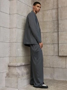 SWAVVY Men's Line Print Casual Long Sleeve Suit Jacket And Pants Set