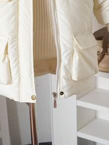 少女加厚连帽棉衣，仿毛领，口袋，拉链开合，秋冬 - 杏色 - 查看 8