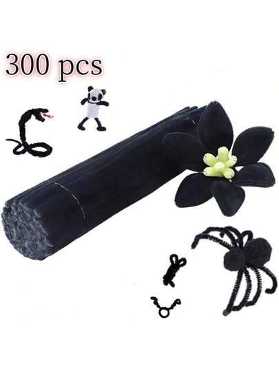 100/200/300/400/500PCS 6mm X 12inch Black Chenille Stems Pipe Cleaners Bulk DIY Arts Craft Supplies Fuzzy Bending Sticks For Holiday Party Wedding Home Office Decoration Creative Decor