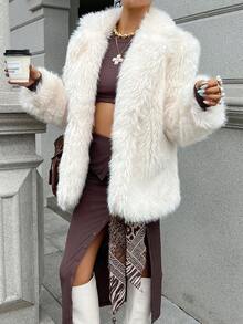 Pariaura Women's Elegant Faux Fur Collar Jacket, Autumn/Winter