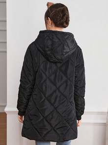 Sparklyn 少女冬季拉链连帽长袖泰迪熊毛绒衬里绗缝渐变色格子棉服外套，中长款 - 淺粉色 - 查看 2