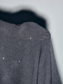 Lumivelle Women's Casual Everyday Commute Sequin Patchwork Slit Straight Knit Skirt, Autumn/Winter - Dark Grey - View 7