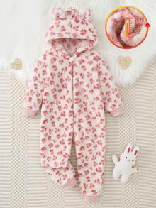 女童豹纹羊毛连体裤，长袖和长腿，休闲家居服 - 粉色 - 查看 7