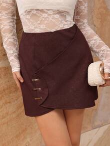 Modelyn Gonna elegante e alla moda di colore borgogna con decorazione asimmetrica in metallo e texture - Bordò - Visualizzare 1