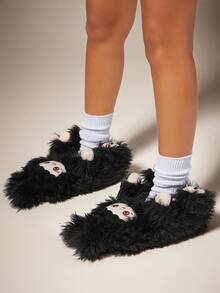 SHUZIA Women's Fashionable Cozy Plush Teddy Slippers - Black - View 7