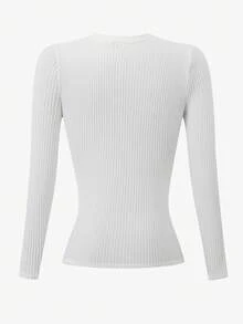 INAWLY Women's Fitted Crew Neck Long Sleeve T-Shirt With Thermal Lined, White - White - View 4