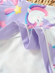 Infant & Baby Girl Elegant Floral Print Long Sleeve Jumpsuit, Comfortable & Stylish Loungewear Snug Fit Baby Casual Zipper Jumpsuit With Zipper For Baby Baby Girl Pajamas Zipper Unicorn Baby Clothes - Purple - View 4