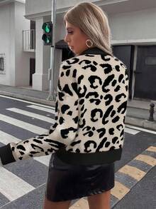 EMERY ROSE 女式豹纹圆领休闲长袖套头毛衣 - 彩色 - 查看 2