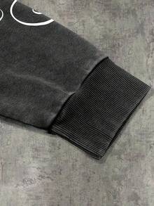 PAVTROS 男士印花“天堂”标语休闲街头风连帽衫，秋季卫衣，假日舒适秋冬款式天使连帽衫，长袖上衣 - 黑色 - 查看 4