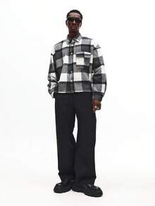 SUMWON Brushed Flannel Button Down Overshirt Buffalo Check Pattern Boxy Fit Long Sleeve Casual Winter Layering Piece