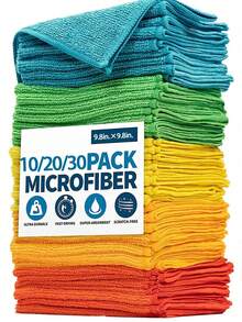 Bộ khăn lau microfiber nhiều màu sắc 10/20/30 chiếc - Nhiều số lượng để lựa chọn, dùng cho nhà bếp, phòng tắm, nhà cửa, đồ gia dụng. - Nhiều màu - Xem 2