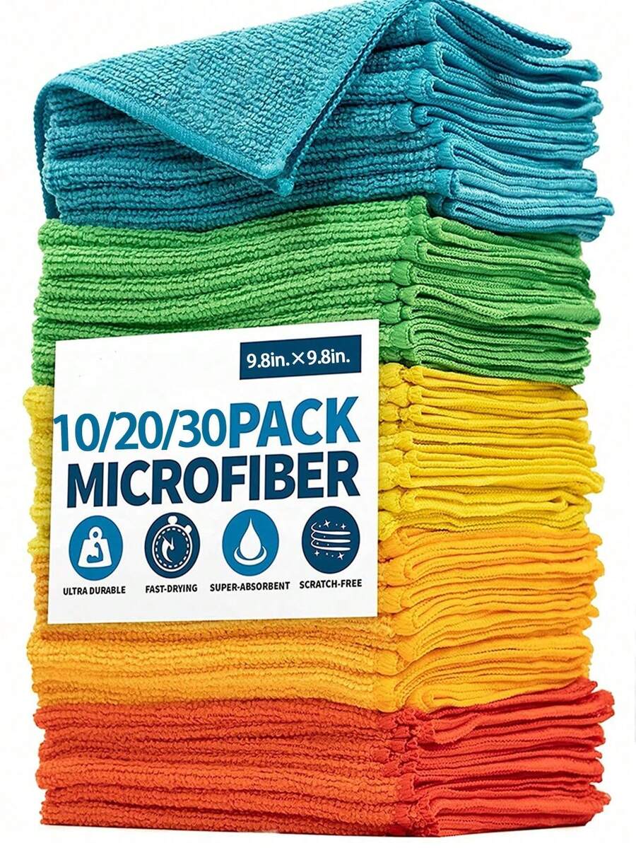Bộ khăn lau microfiber nhiều màu sắc 10/20/30 chiếc - Nhiều số lượng để lựa chọn, dùng cho nhà bếp, phòng tắm, nhà cửa, đồ gia dụng.