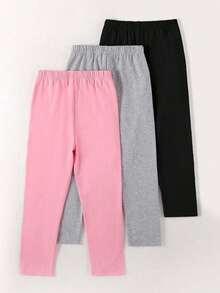 SHEIN 3pcs Young Girl Casual Comfortable Versatile Heart Pattern Leggings, Suitable For Spring And Autumn Daily Wear - Multicolor - View 2