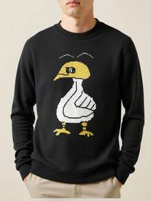 Manfinity CasualKnits 男士休闲卡通图案毛衣，秋冬 - 黑色 - 查看 5