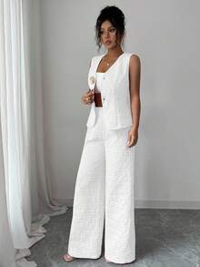 Rafferiza Women's Elegant Textured 2 Pieces Set, Pink, Summer - White - View 4