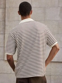 SWAVVY 男士休闲字母刺绣短袖 Polo 衫，夏季 - 杏色 - 查看 2