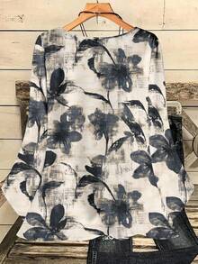 EMERY ROSE Plus Size Floral Print Casual Round Neck 3/4 Sleeve Blouse, Suitable For Spring And Autumn - Multicolor - View 2