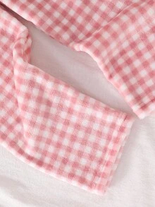2件套女童毛绒格子长袖上衣和裤子休闲舒适柔软睡衣套装 - 淺粉色 - 查看 5