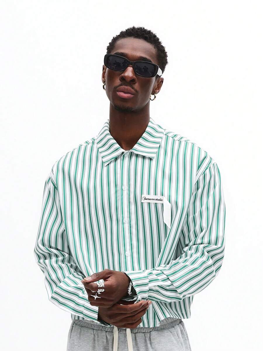 SUMWON Retro Long Sleeve Button Down Relaxed Fit Vertical Stripe Shirt Casual Business Office Wear Classic Spring Autumn