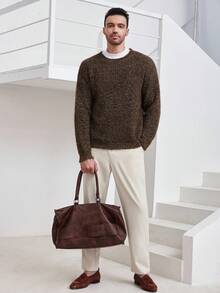 Manfinity CityGents Men's Crew Neck Long Sleeve Casual Ribbed Knit Pullover Sweater, For Fall Winter