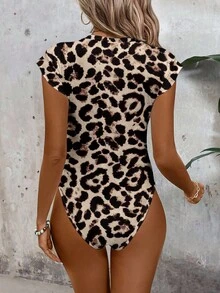 EMERY ROSE Plus Size Leopard Print Ruffle Trim Bodysuit, Suitable For Summer - Multicolor - View 2