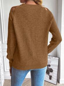 EMERY ROSE Women's Sexy Criss-Cross Hollow Out Sleeve Round Neck Sweater, Autumn/Winter - Camel - View 2