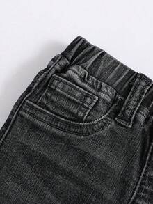 SHEIN 男婴基本款深蓝色牛仔保暖内衬弹力修身裤，秋冬季 - 黑色 - 查看 4