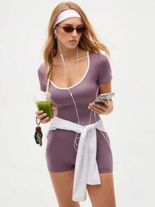 Eassivo Women's Purple Sports Running Fitness Yoga Jumpsuit