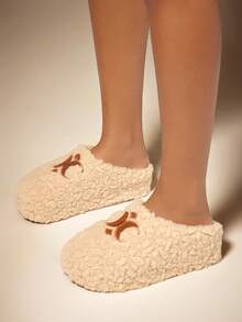 SHUZIA Dép Sherpa đế dày thời trang cho nữ dễ thương, mềm mại, êm ái, phòng ngủ ngoài trời - Màu be - Xem 5