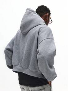 SUMWON 短款休闲拉链连帽衫，纽约印花，基本款全前拉链运动衫，日常穿着必备春秋冬街头服饰 - 灰色 - 查看 3