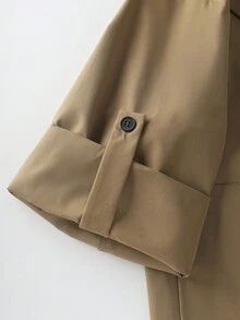 Linhara Plus Size Women Solid Color Rolled Sleeve Loose Casual Windbreaker Jacket, Autumn