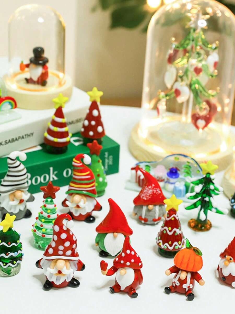Joivida Adornos navideños de vidrio: decoración navideña creativa para el hogar, adornos de escritorio de dibujos animados en miniatura y adornos para el automóvil