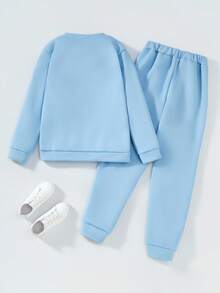 SHEIN Casuvi Kids 2pcs/Set Casual Commuter Versatile 3D Letter Print Long Sleeve Hoodie And Sweatpants For Teenage Girls Fall Winter - Blue - View 2